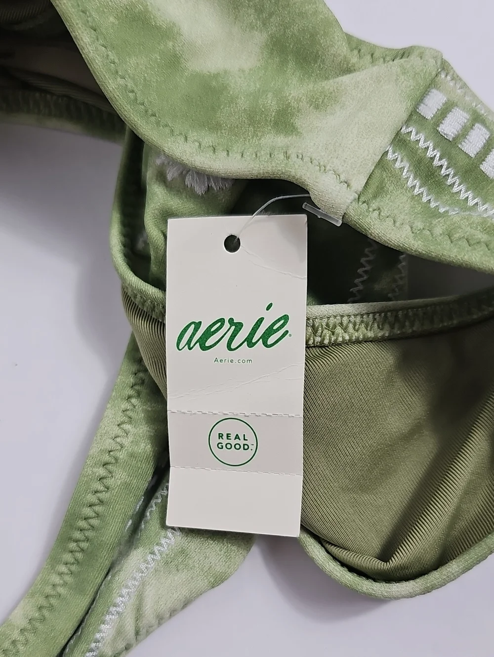 NWT Aerie Green Tie Dye Daisy Embroidered Bikini Bottom Size L Swim Boho Earthy